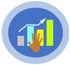 Icon of a bar graph with a hand in the foreground.