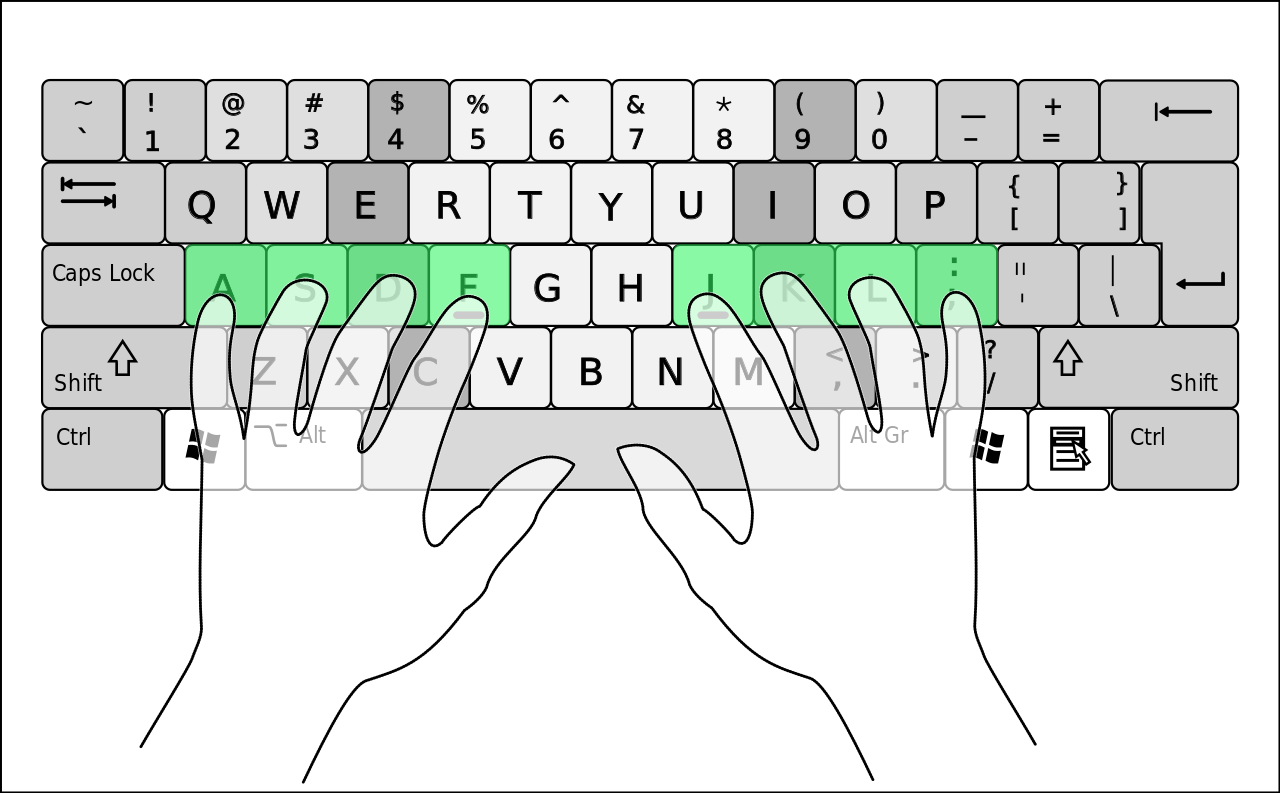 Image shows a QWERTY keyboard with two hands positioned over top.