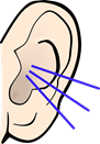Cartoon image of the pinna of the ear with lines representing sound waves